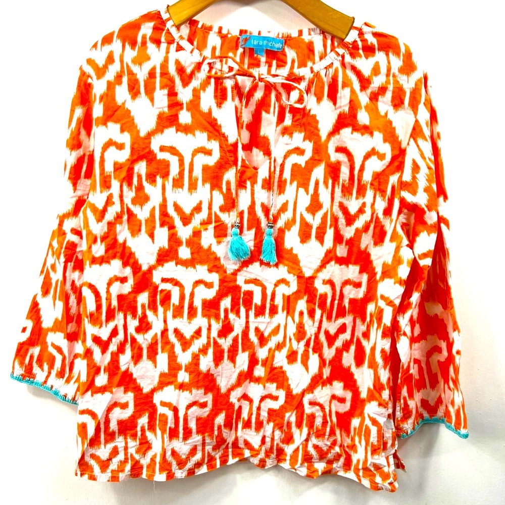 Tara Michell Orange and White Women's Top Size L
